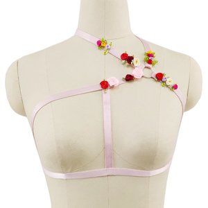 Brand New Pink Flower Harness Bra